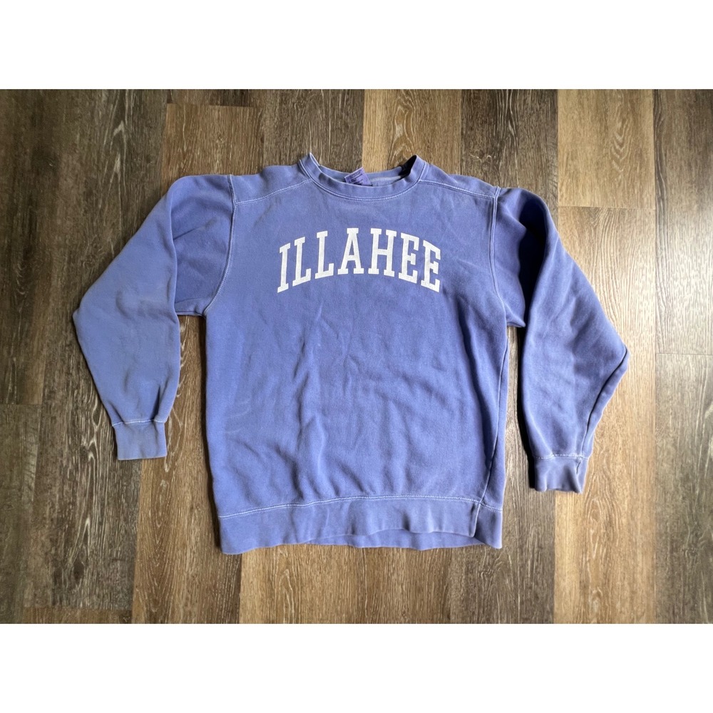 Comfort Colors Sweatshirt Small Blue Good Illahee Camp Graphic Crewneck Pullover
